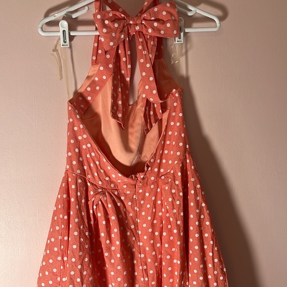 Peach Love California Modcloth Peach Pink & White Dot Sundress with Bow small - Picture 4 of 8